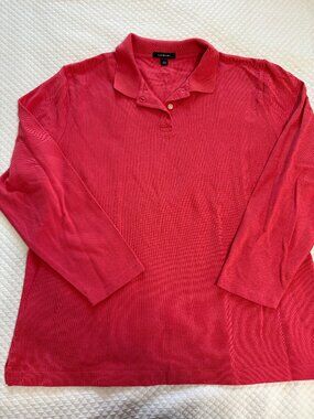 Lands End XL Petite Long Sleeve Mesh Polo Shirt Red/Salmon Color